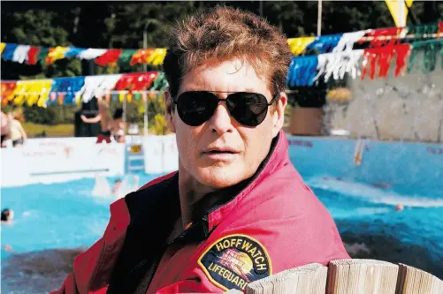  ??  ?? David Hasselhoff spoofs his screen persona as a lifeguard on Baywatch in the new horror movie Piranha 3DD.