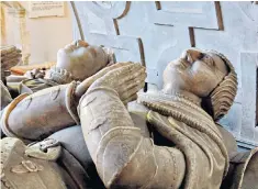  ??  ?? Sir John Mordaunt and his wife Edith at All Saints, Turvey, in the Deanery of Sharnbrook