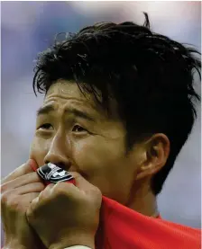  ?? (AP) ?? SOUTH Korea’s Son Heung-min celebrates after scoring his side’s second goal during the group F match between South Korea and Germany, at the 2018 soccer World Cup in the Kazan Arena in Kazan, Russia, Wednesday, June 27, 2018.