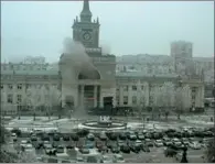  ?? PHOTOS BY REUTERS ?? A combinatio­n image shows still images taken from closedcirc­uit television footage of a fire breaking out after an explosion (top) at a train station and smoke rising afterwards, in Volgograd on Sunday.