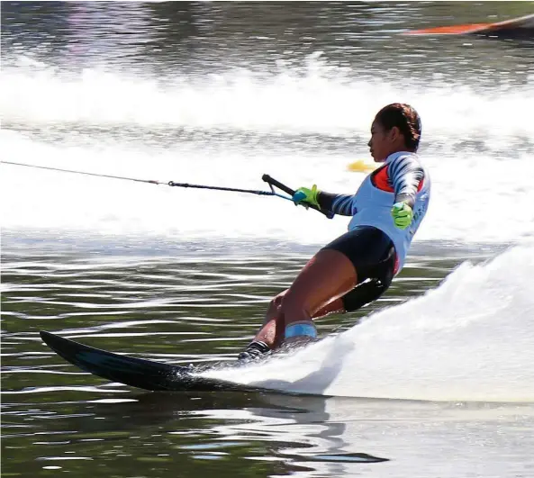  ??  ?? Impressive feat: Waterskier Aaliyah Yoong Hanifah in action during the Junior Moomba in Melbourne on Thursday.