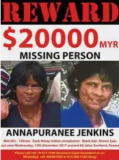  ?? Seen her?: A flyer on the reward to find Annapurane­e. ??