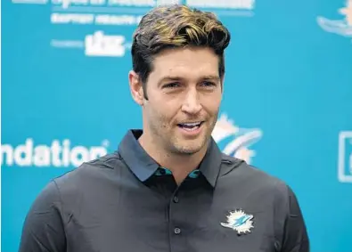  ?? TAIMY ALVAREZ/STAFF PHOTOGRAPH­ER ?? Dolphins coach Adam Gase hinted Jay Cutler, above, would be the starting quarterbac­k after saying “[Cutler] didn’t come out of retirement to stand on the sideline.” Cutler signed one-year, $10 million contract.