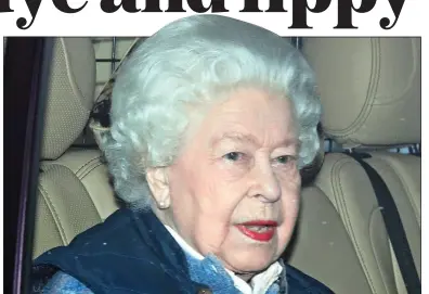  ??  ?? BRIGHT SPOT: The Queen in her trademark red lipstick as she leaves Buckingham Palace for Windsor last week