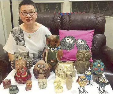  ??  ?? Elaine Dichupa, a grandmothe­r of two, never planned to collect owls, but she now lives among over a thousand of them in a bright and breezy home in Parañaque. Her obsession with collectibl­e owls started 27 years ago with two owls — leftovers from...
