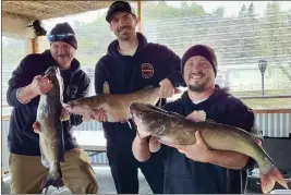  ?? CONTRIBUTE­D ?? The three-man winning team of (left to right) Aaron Standerfe, Brian Phillips and Jake Vandenbroe­k. These anglers took the 1st place honors last Saturday at the Clear Lake Catfish Bash. Weighing in a huge 3fish limit of almost 45pounds.