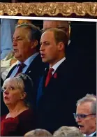  ??  ?? SOMBRE MOOD: The Queen and Prince Philip at the Albert Hall. Top: Kate and Prince Andrew. Meanwhile Prince William, above, was at the rugby in Cardiff