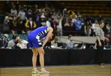  ?? MATTHEW JONAS — STAFF PHOTOGRAPH­ER ?? Longmont’s Reese Pearson reacts to a loss to Windsor Thursday night at the Denver Coliseum.