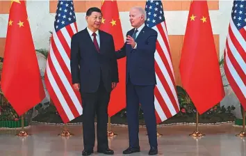  ?? AFP ?? US President Joe Biden (right) and Chinese President Xi Jinping hold a meeting on the sidelines of the G20 Summit in Nusa Dua on the Indonesian island of Bali, yesterday.