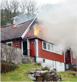  ??  ?? KRAFTIG: Flammene stod ut av vinduene og opp av taket da Adressa kom til stedet.