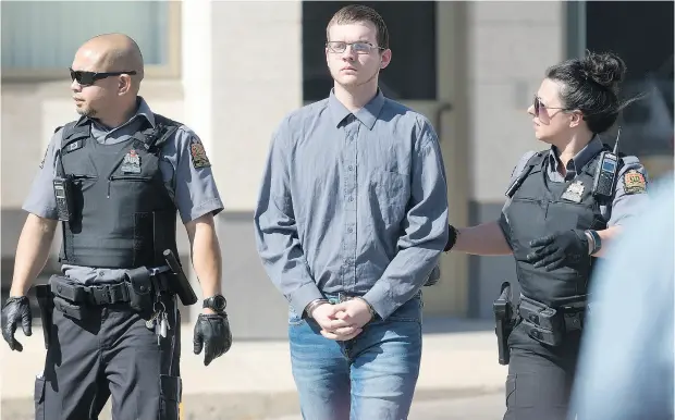  ?? MICHAEL BELL / REGINA LEADER- POST ?? Skylar Prockner leaves court in Regina Wednesday after being sentenced as an adult to life in prison for the Jan. 12, 2015, murder of Hannah Leflar.