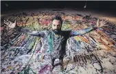  ?? Sacha Jafri ?? Sacha Jafri with his artwork ‘The Journey of Humanity’