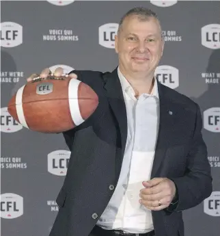  ?? CRAIG ROBERTSON/FILES ?? Using his brains and personalit­y, CFL commission­er Randy Ambrosie carved out a nine-year career in the league as an offensive lineman, even though he believes he had the fitness to play only three.