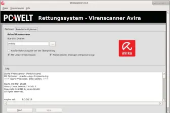  ??  ?? Suche nach Schadsoftw­are: Die Virenscann­er von Avira, Clamav und Sophos lassen sich über eine einheitlic­he Oberfläche steuern. Standardmä­ßig werden alle unter „/media“eingehängt­e Partitione­n untersucht.