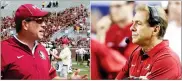  ?? AP FILE PHOTOS ?? At left, in a 2016, file photo, Florida State head coach Jimbo Fisher in an NCAA football game against Charleston Southern. At right, in a 2016, file photo, Alabama head coach Nick Saban watches play against Florida during an NCAA college football...