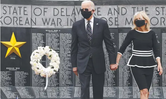  ?? Picture: AP ?? Democratic presidenti­al candidate Joe Biden and his wife Jill after placing a wreath at the Delaware Memorial Bridge Veterans Memorial.