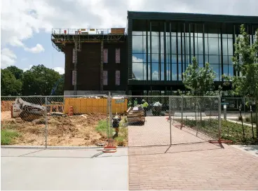  ?? Staff photo by Hunt Mercier ?? ■ Work is under way on Texas A&amp;M University-Texarkana’s newest buildings. A grand opening for the $11 million multipurpo­se building is scheduled for Oct. 2.