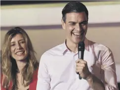  ??  ?? 0 Spain’s prime minister Pedro Sanchez addresses party workers