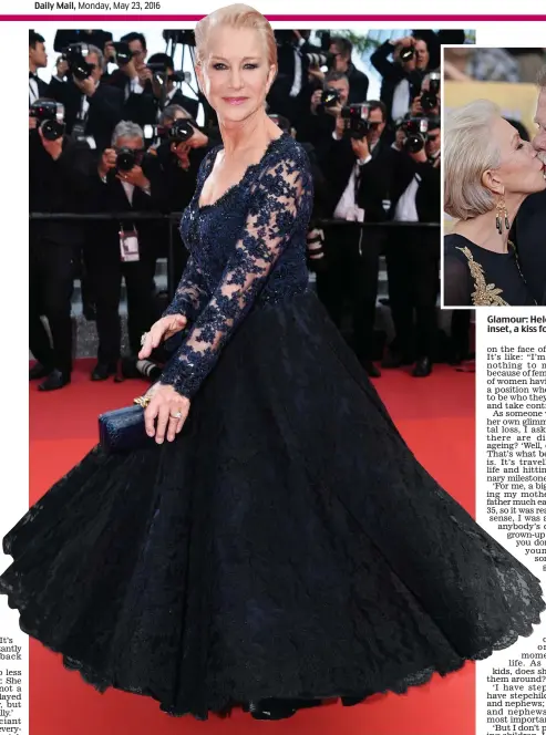  ??  ?? Glamour: Helen in Cannes and, inset, a kiss for husband Taylor Picture: PA