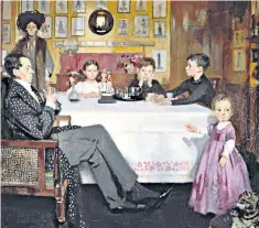  ??  ?? Nicholson, his wife Mabel and children in William Orpen’s A Bloomsbury Family (1907)