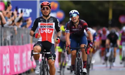  ??  ?? Caleb Ewan crosses the line to take the stage in Termoli. Photograph: Tim de Waele/Getty Images