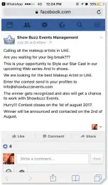  ??  ?? Screenshot­s of Show Buzz’s original job posting on Facebook; and (right) its clarificat­ion after another Facebook page sent racist messages to an expat for tagging a Filipino contact for the job.