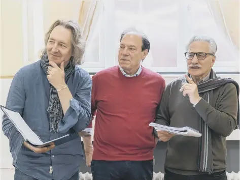  ?? Photo Johan Persson ?? Jonathan Church, Ken Ludwig, Henry Goodman in rehearsal for Murder on the Orient Express