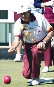  ??  ?? Above: Drouin’s Merv Appleyard bowls against Moe in division two on Tuesday.
Right: Gwen Price bowls third for Drouin in division two action.