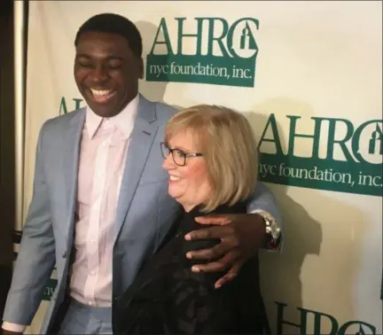  ?? RON BLUM - THE ASSOCIATED PRESS ?? New York Yankees shortstop Didi Gregorius and Diana Munson, the wife of late Yankees captain Thurman Munson, on Tuesday, Feb. 5, 2019, at the Thurman Munson Awards Dinner at the Grand Hyatt New York.