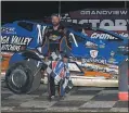  ?? RICH KEPNER - FOR MEDIANEWS GROUP ?? Mike Gular stands in victory lane after his modified feature win at Grandview on July 19, 2020.