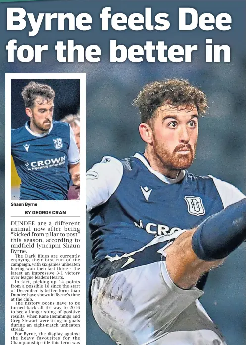  ??  ?? Shaun Byrne
Midfielder Shaun Byrne played a pivotal role as Dundee beat Championsh­ip