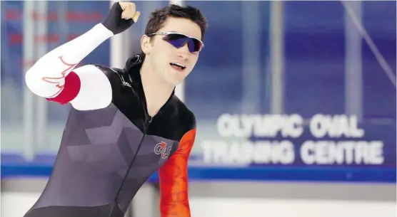  ?? Christina Ryan/calgary Herald ?? Speedskate­r Vincent de Haitre finished first with a time of 1:08.37 during the speedskati­ng team selections in the 1,000m men’s race at the Calgary Olympic Oval on Monday.