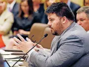  ?? [AP FILE PHOTO] ?? Oklahoma state Sen. Ralph Shortey, R-Oklahoma City, speaks during a Senate committee meeting on Feb. 22 in Oklahoma City.