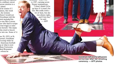  ??  ?? Goodman (left and far left) poses on his star after the unveiling ceremony. — AFP photos