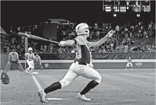  ?? Associated Press ?? n Greenville, N.C.’s Thomas Barrett drives in the winning run Wednesday during the seventh inning against Lufkin, Texas, at the Little League World Series baseball tournament in South Williamspo­rt, Pa.