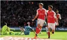  ??  ?? Nacho Monreal celebrates scoring against Manchester City in an FA Cup semifinal at Wembley in 2017. Photograph: Shaun Botterill/Getty Images,