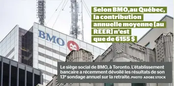  ?? PHOTO ADOBE STOCK ?? Le siège social de BMO, à Toronto. L’établissem­ent bancaire a récemment dévoilé les résultats de son 13e sondage annuel sur la retraite.