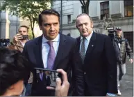  ?? Stephanie Keith / TNS ?? Igor Fruman, middle, exits federal court for an arraignmen­t hearing on Oct. 23, 2019, in New York. Lev Parnas and Fruman, along with Andrey Kukushkin and David Correia, are associates of Rudy Giuliani who have been charged with conspiring to circumvent federal campaign finance laws in schemes to funnel foreign money to U.S. candidates running for office at the federal and state levels.