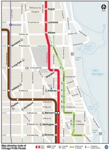  ?? | CTA ?? A map of the Pride Parade route this Sunday ( in green).