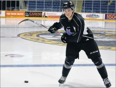  ?? JEREMY FRASER/CAPE BRETON POST ?? Wilson Forest of the Cape Breton Screaming Eagles prepares to take a shot following team practice at Centre 200 on Tuesday. Forest will be in the Screaming Eagles’ lineup when Cape Breton hosts his former team, the Rimouski Océanic, Thursday night.