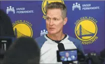  ?? DOUG DURAN — BAY AREA NEWS GROUP, FILE ?? Warriors head coach Steve Kerr answers questions during an end-ofseason press conference in June 2019.