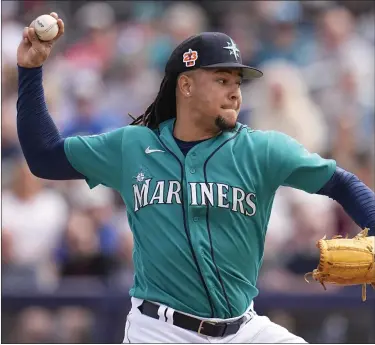  ?? ABBIE PARR — THE ASSOCIATED PRESS ?? Seattle Mariners starting pitcher Luis Castillo delivers during the first inning of a spring training baseball game against Chicago Cubs, Monday, March 6, 2023, in Peoria, Ariz.