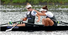  ?? GETTY IMAGES ?? Zoe McBride, right, and Jackie Kiddle celebrate gold at a World Cup regatta in Rotterdam in 2019.