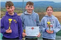  ?? ?? ●●North West Lower Senior Mixed Slalom Team trophy winners, from left, Harrison Harwood, Patrick Wilkinson and Freya Johnson