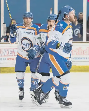  ??  ?? Petr Stepanek celebrates putting Phantoms level at 2-2 against Swindon.