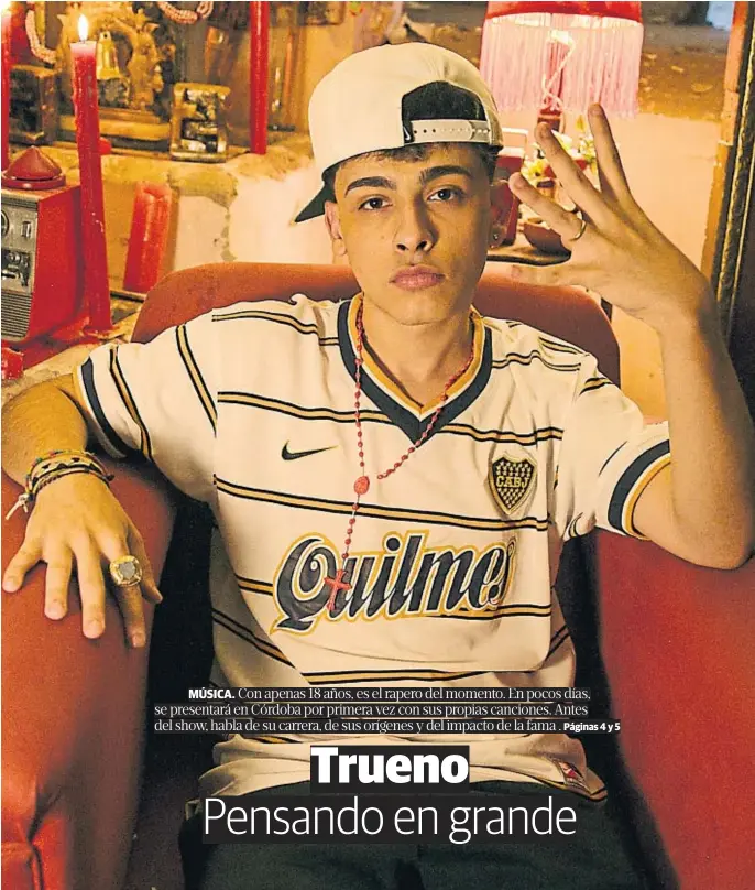  ?? GENTILEZA PRENSA TRUENO ?? TRUENO. Su nombre real es Mateo Palacios Corazzina. Creció en el barrio de La Boca y comenzó en competenci­as de freestyle. Hoy, con disco propio, dice que disfruta de volver al barrio.