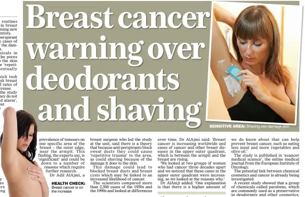  ?? By Kate Foster ?? HEALTH CHECK: Breast cancer is on the increase
SENSITIVE AREA: Shaving can damage skin