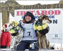  ?? ?? Dallas Seavey became the first six-time Iditarod winner March 12 in Nome, Alaska. Two of Seavey’s dogs were killed and seven injured last November a snowmobile hit them. He was not driving at the time.