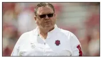  ?? (NWA Democrat-Gazette file photo) ?? Arkansas Coach Sam Pittman, shown here as the Razorbacks’ offensive line coach in 2015, said this year’s team would be “ready to go with a plan to improve our football program” as soon as they were given the go-ahead to practice.