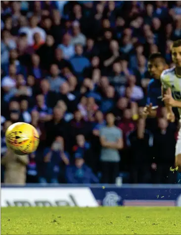  ??  ?? Rangers captain James Tavernier, subject of failed bid from West Bromwich Albion ahead of the close of the English transfer window, made no mistake from the penalty spot